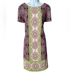 LONDON TIMES | Women’s Mod Geometric Sheath Shift Colorful Midi Dress Size 16